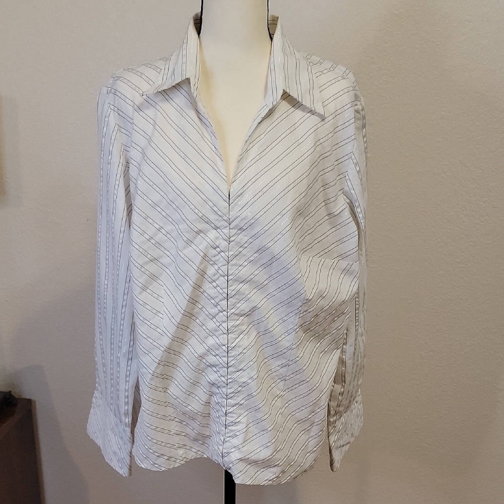 Lane Bryant White and Black Striped Button Clasp Long Sleeve Shirt Sz 14/16